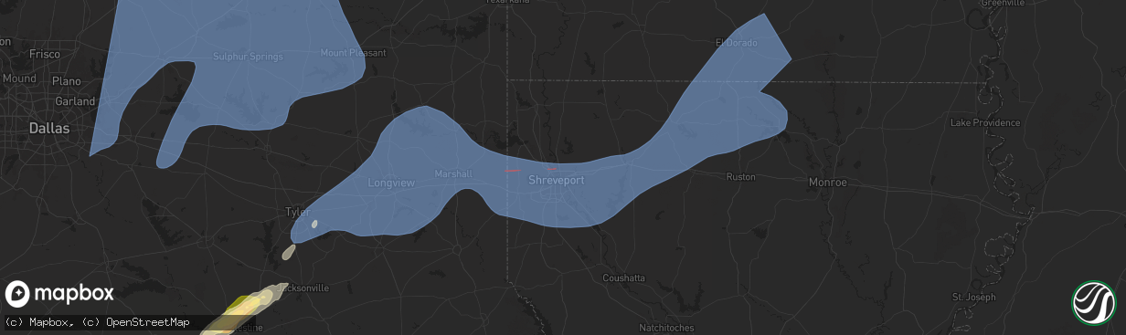 Hail map in Bossier City, LA on March 4, 2025