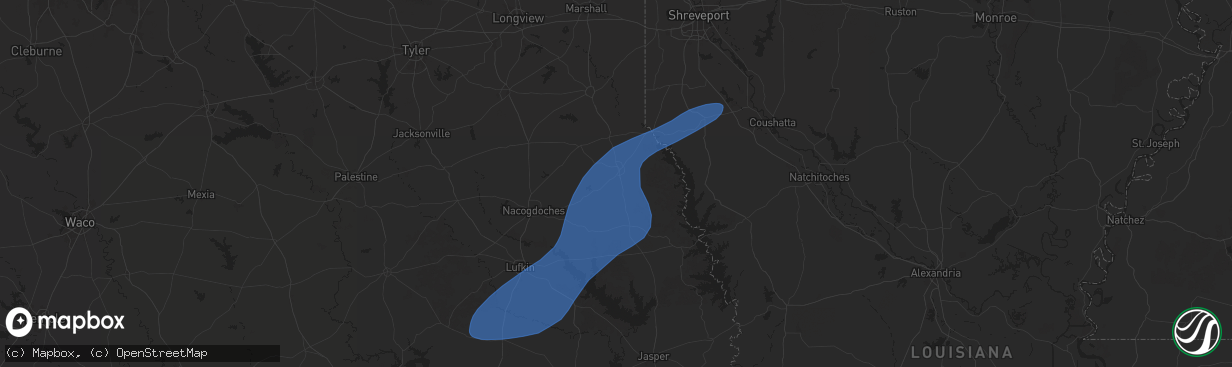 Hail map in Center, TX on March 4, 2025