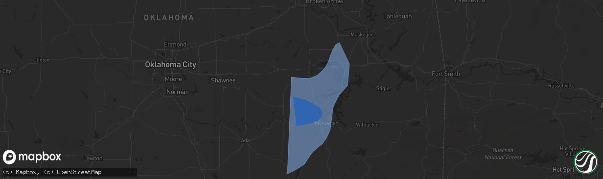 Hail map in Dustin, OK on March 4, 2025