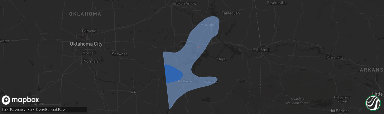 Hail map in Eufaula, OK on March 4, 2025