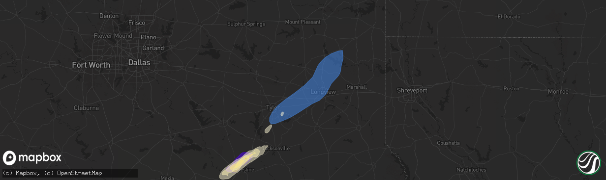 Hail map in Gladewater, TX on March 4, 2025