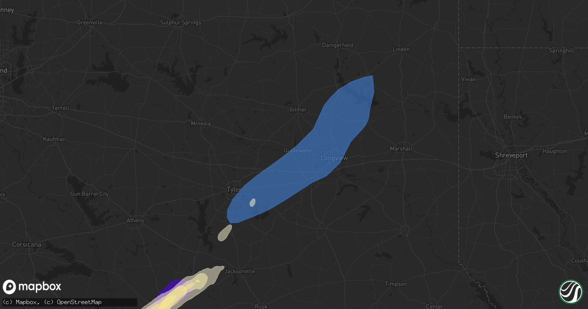 Hail map in Gladewater, TX on March 4, 2025