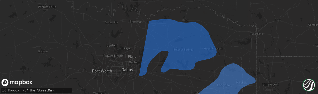 Hail map in Greenville, TX on March 4, 2025