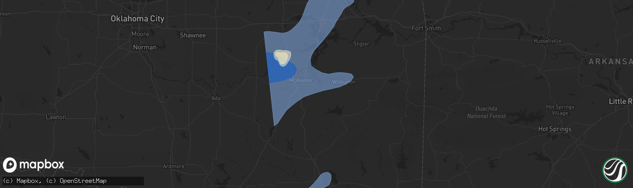 Hail map in Hartshorne, OK on March 4, 2025