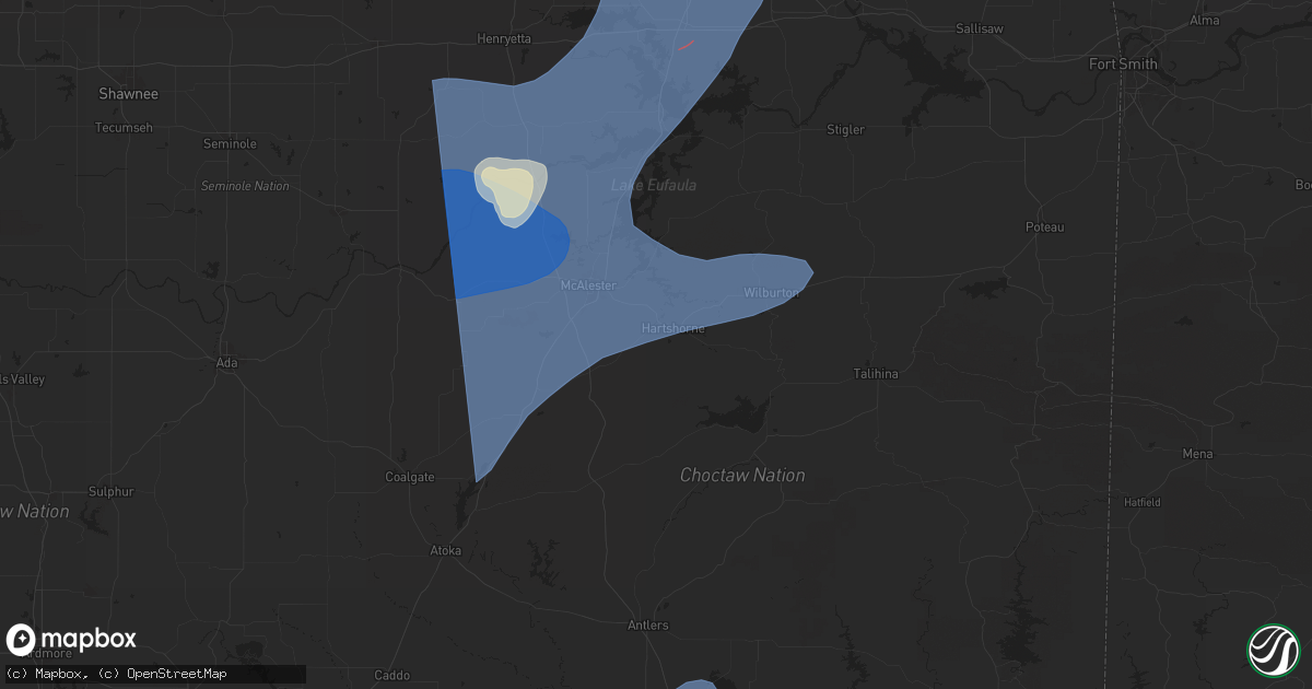Hail map in Hartshorne, OK on March 4, 2025