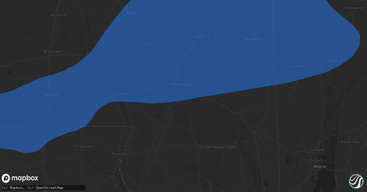 Hail map in Hattiesburg, MS on March 4, 2025