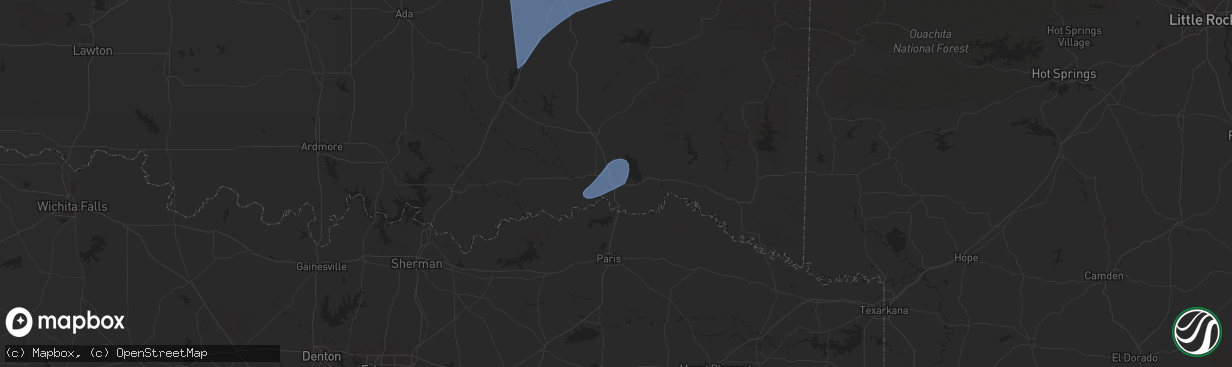 Hail map in Hugo, OK on March 4, 2025