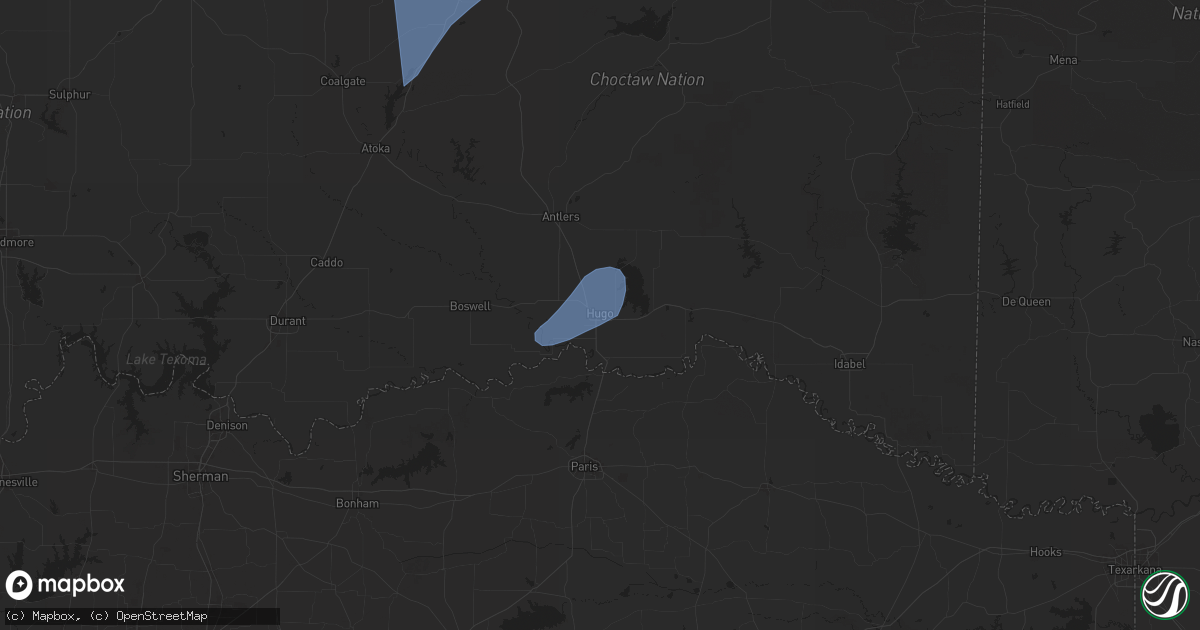 Hail map in Hugo, OK on March 4, 2025
