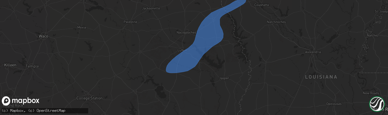 Hail map in Huntington, TX on March 4, 2025