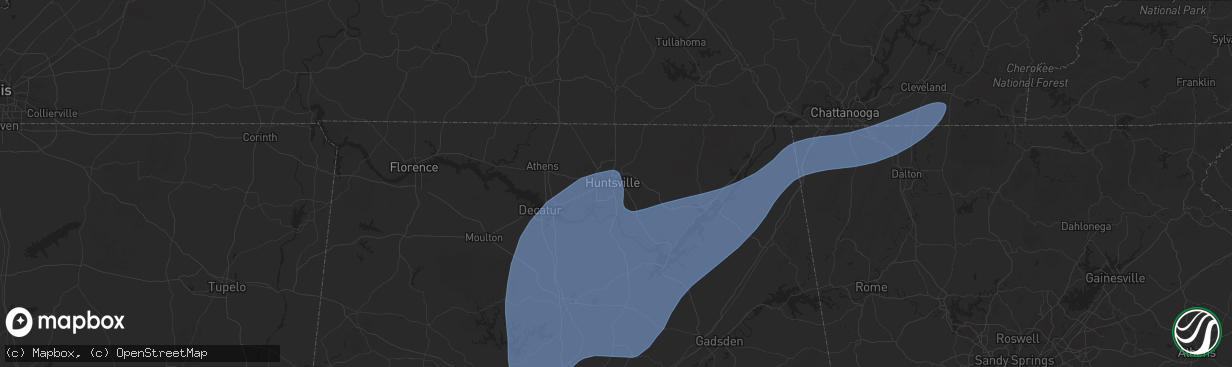 Hail map in Huntsville, AL on March 4, 2025