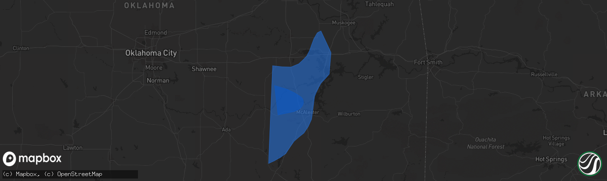 Hail map in Indianola, OK on March 4, 2025