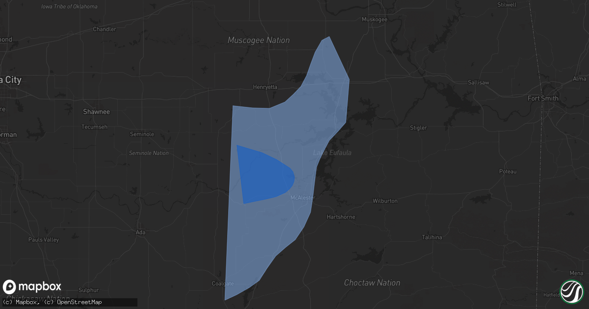 Hail map in Indianola, OK on March 4, 2025