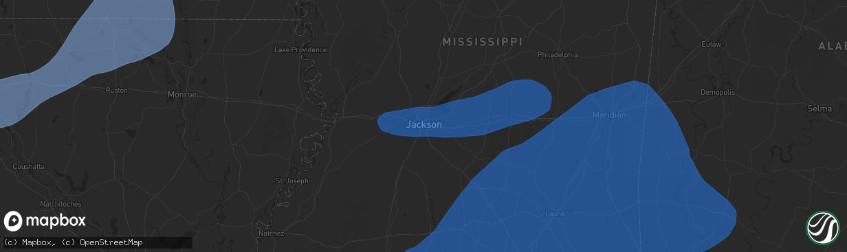 Hail map in Jackson, MS on March 4, 2025