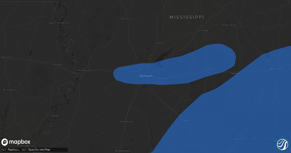 Hail map in Jackson, MS on March 4, 2025