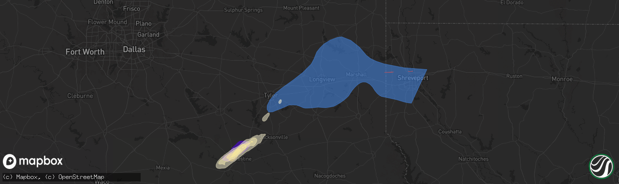 Hail map in Kilgore, TX on March 4, 2025