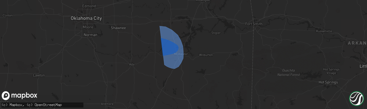 Hail map in Krebs, OK on March 4, 2025