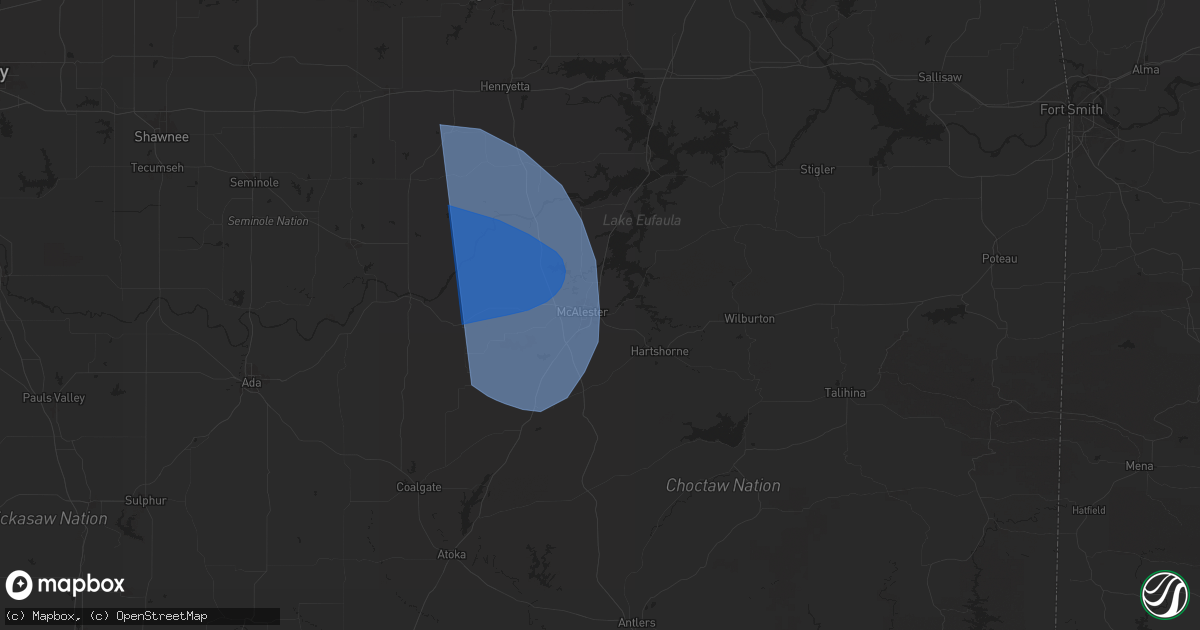 Hail map in Krebs, OK on March 4, 2025