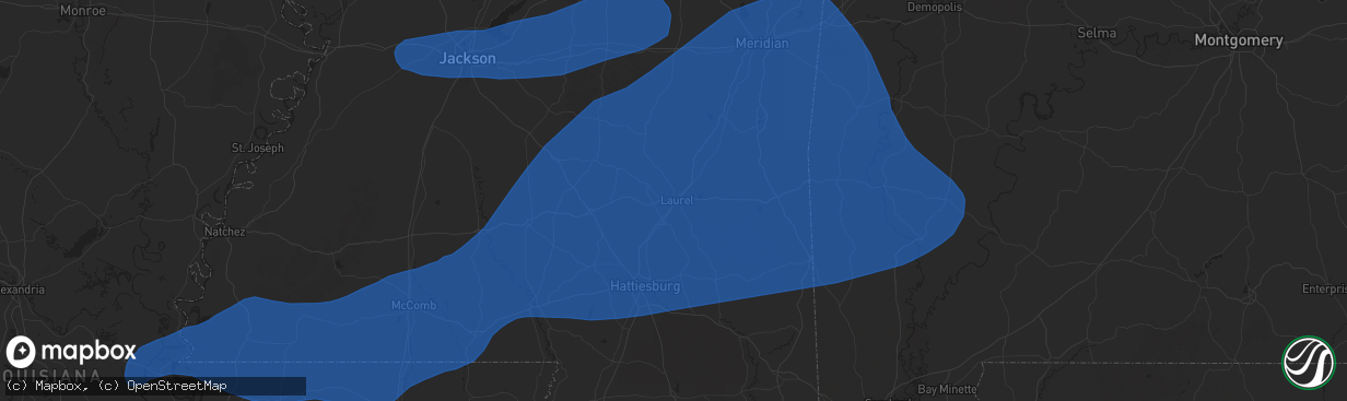 Hail map in Laurel, MS on March 4, 2025