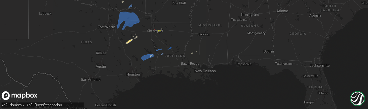 Hail map in Louisiana on March 4, 2025