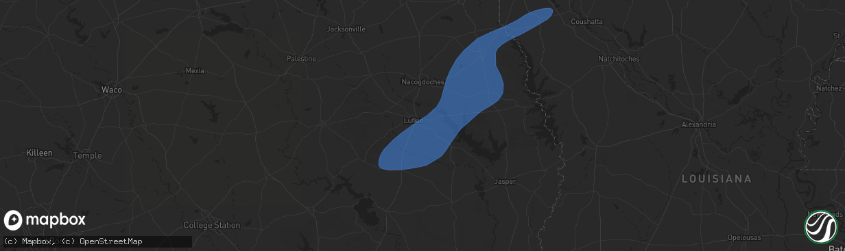 Hail map in Lufkin, TX on March 4, 2025