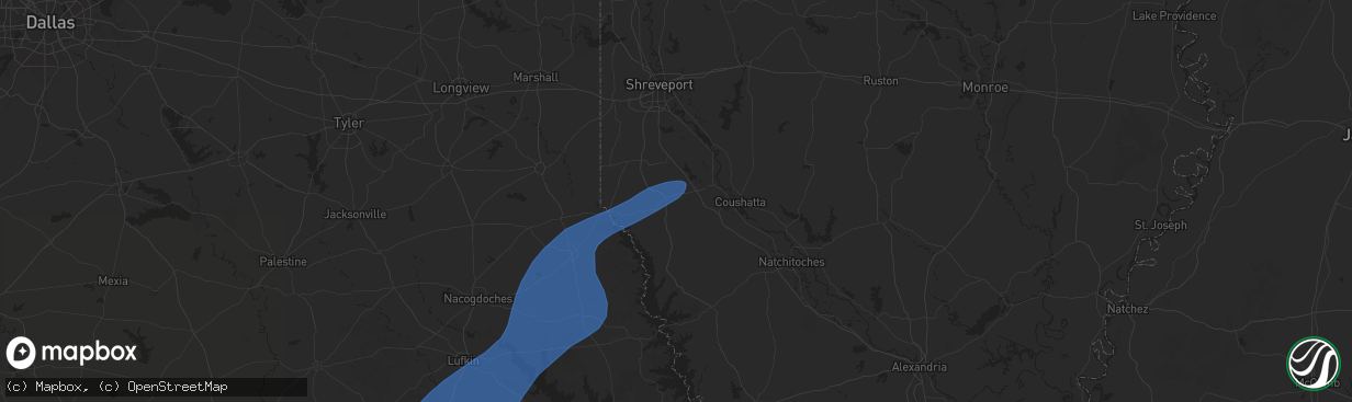 Hail map in Mansfield, LA on March 4, 2025