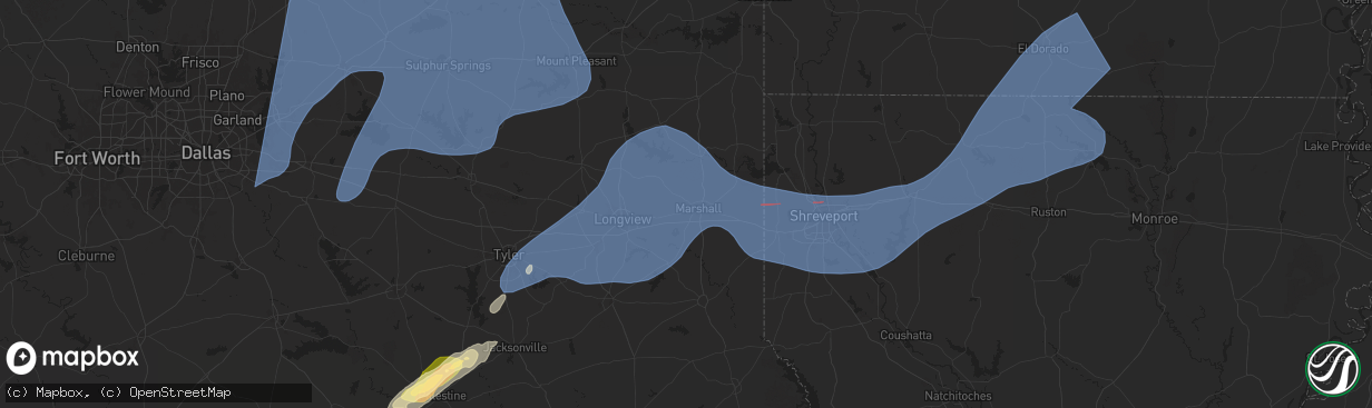 Hail map in Marshall, TX on March 4, 2025