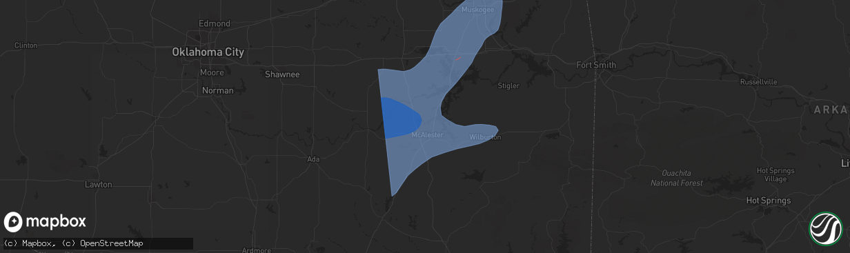 Hail map in Mcalester, OK on March 4, 2025