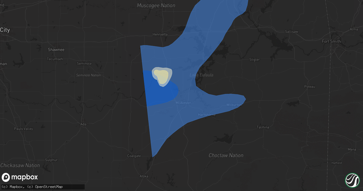 Hail map in Mcalester, OK on March 4, 2025
