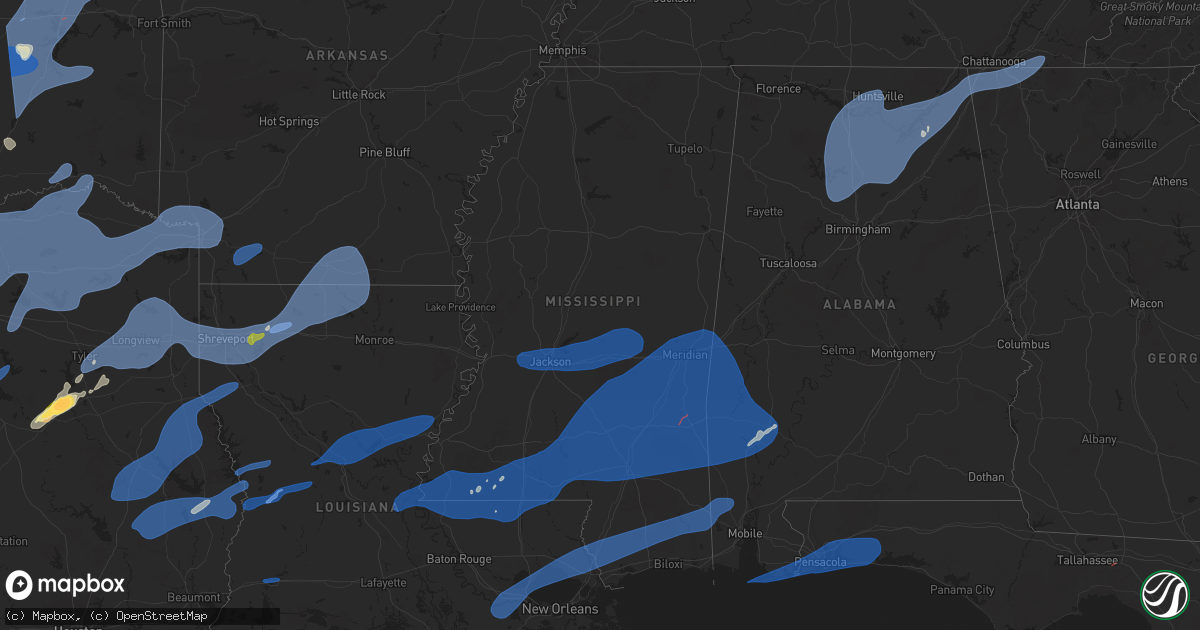 Hail map in Mississippi on March 4, 2025