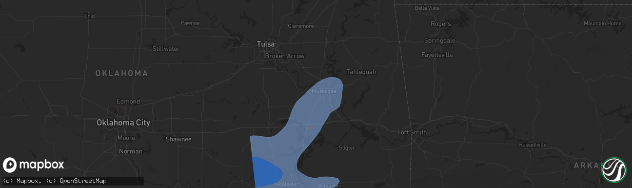 Hail map in Muskogee, OK on March 4, 2025