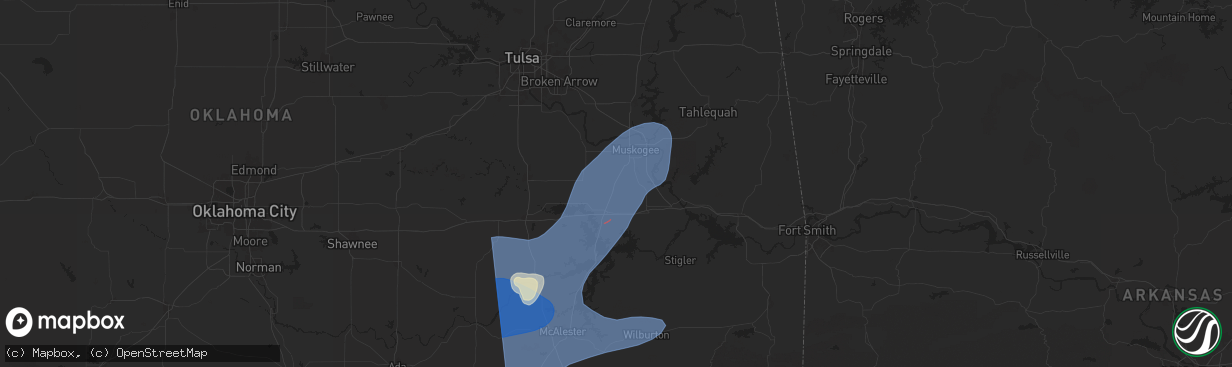 Hail map in Oktaha, OK on March 4, 2025