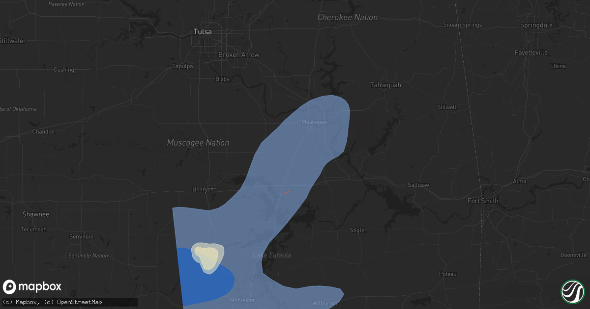 Hail map in Oktaha, OK on March 4, 2025