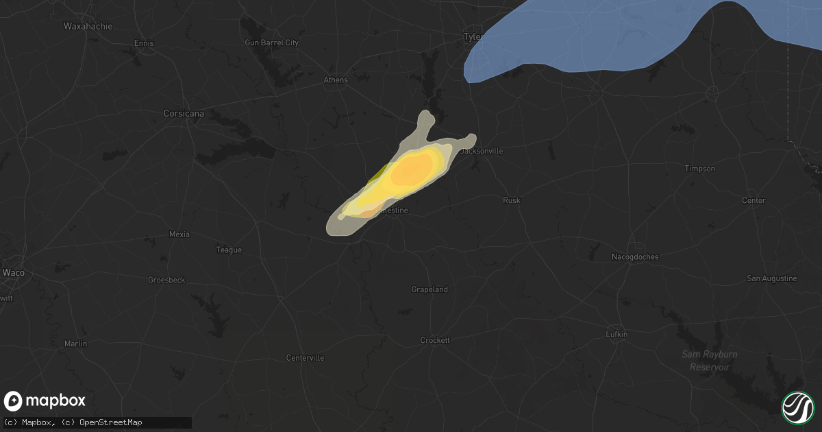 Hail map in Palestine, TX on March 4, 2025
