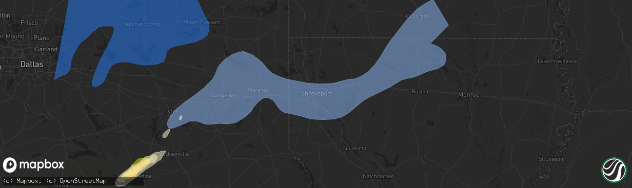 Hail map in Shreveport, LA on March 4, 2025