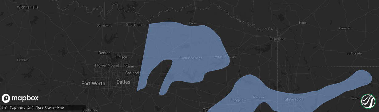 Hail map in Sulphur Springs, TX on March 4, 2025