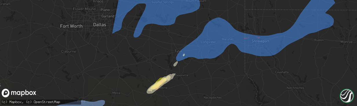 Hail map in Tyler, TX on March 4, 2025