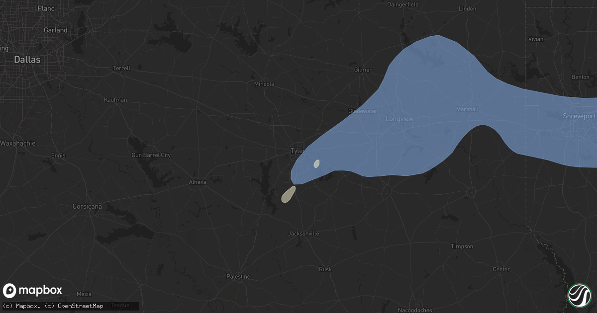 Hail map in Tyler, TX on March 4, 2025