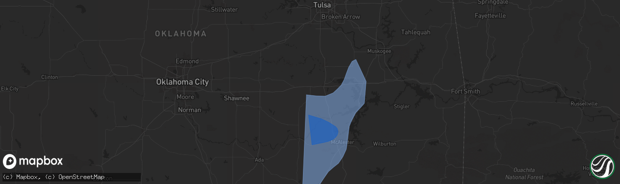 Hail map in Weleetka, OK on March 4, 2025