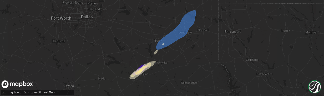 Hail map in Whitehouse, TX on March 4, 2025