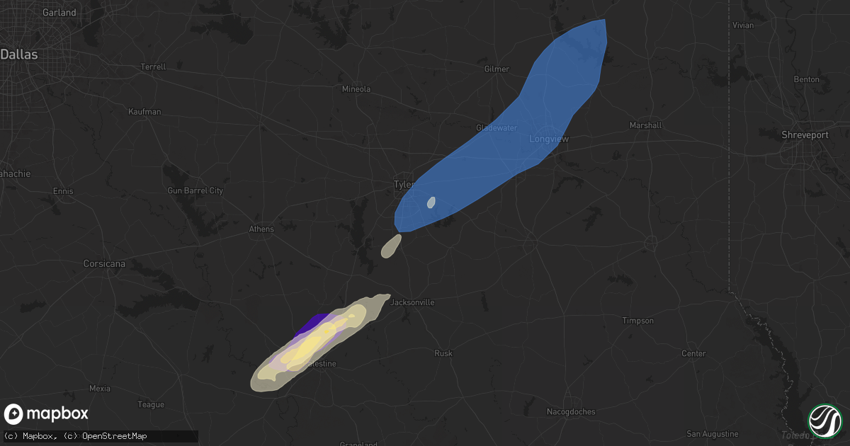 Hail map in Whitehouse, TX on March 4, 2025