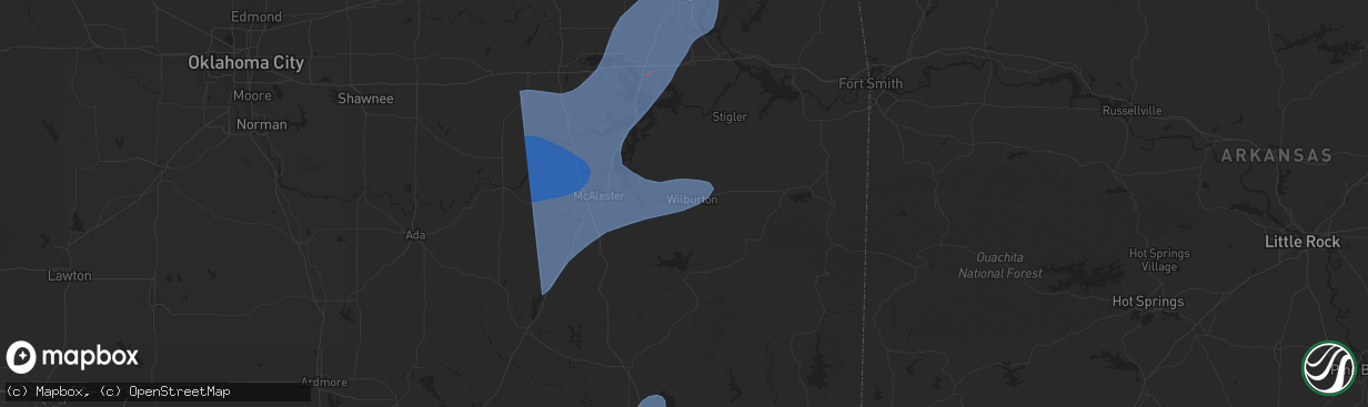 Hail map in Wilburton, OK on March 4, 2025