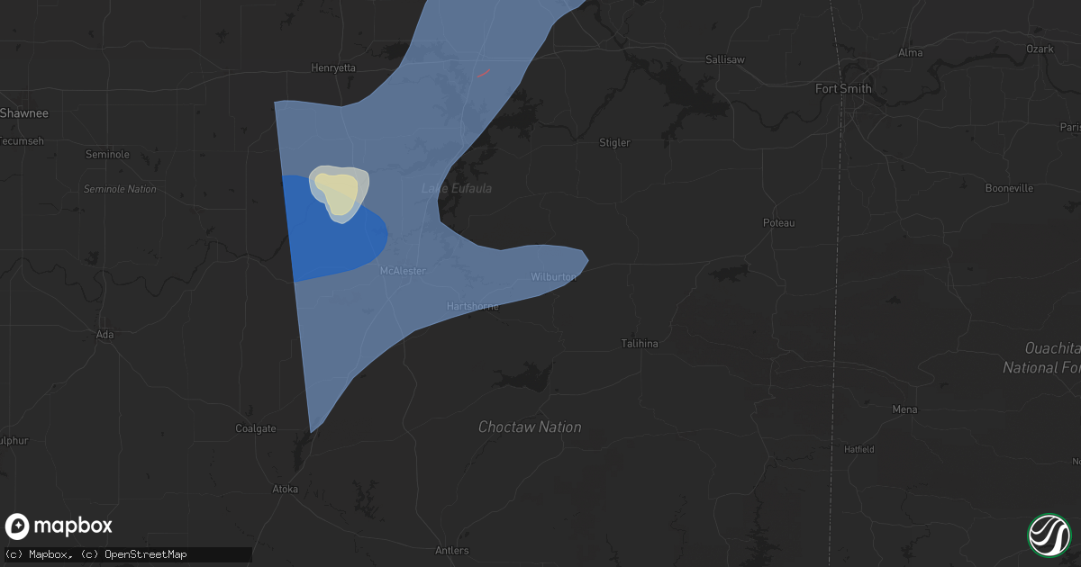 Hail map in Wilburton, OK on March 4, 2025