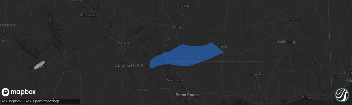 Hail map in Woodville, MS on March 4, 2025