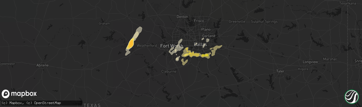 Hail map in Arlington, TX on March 4, 2026