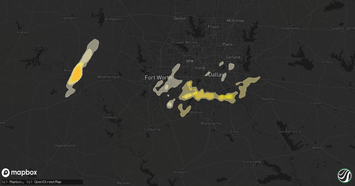 Hail map in Arlington, TX on March 4, 2026