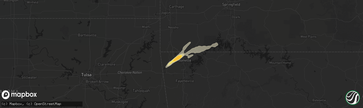 Hail map in Bella Vista, AR on March 4, 2026