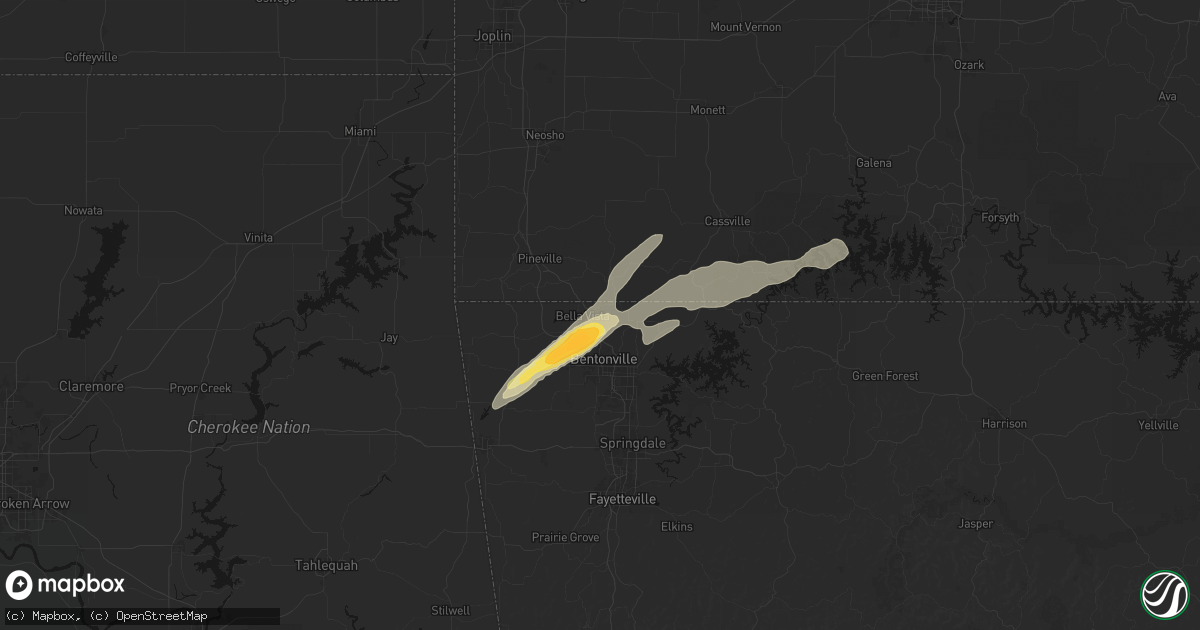 Hail map in Bella Vista, AR on March 4, 2026