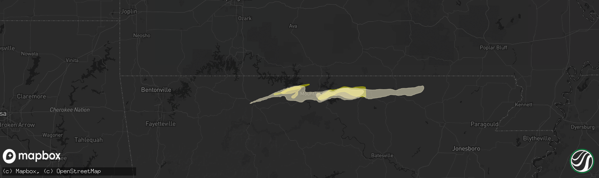Hail map in Bull Shoals, AR on March 4, 2026
