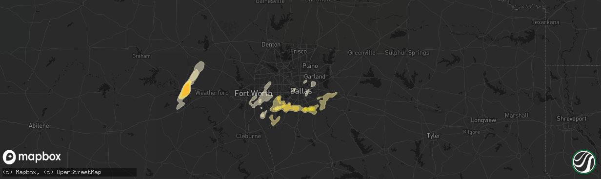 Hail map in Dallas, TX on March 4, 2026