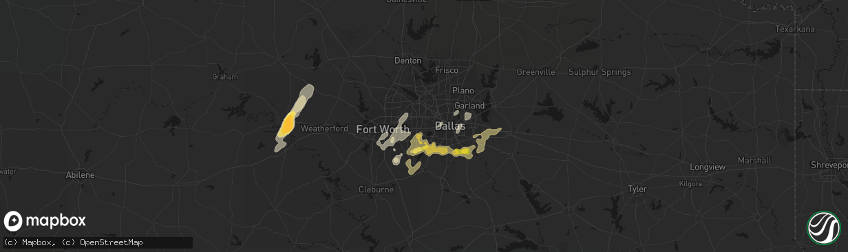 Hail map in Grand Prairie, TX on March 4, 2026